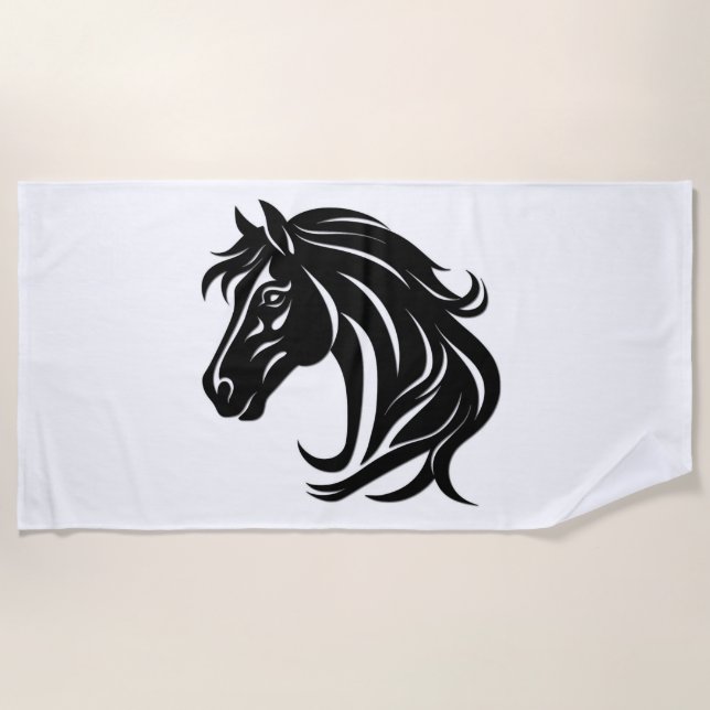 Serviette De Plage Tête de magnifique cheval noir   (Devant)