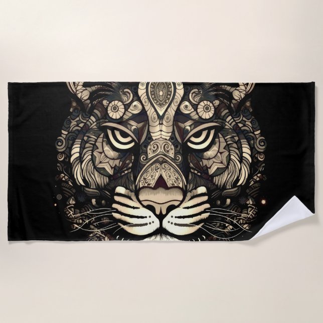 Serviette De Plage Tête de Tigre Doré  (Devant)