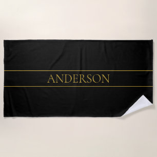 Serviette De Plage Texte et lignes Gold personnalisables