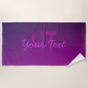 Serviette De Plage Texte monogramme modifiable moderne & Ombre violet
