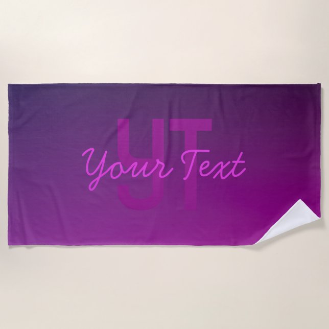 Serviette De Plage Texte monogramme modifiable moderne & Ombre violet (Devant)