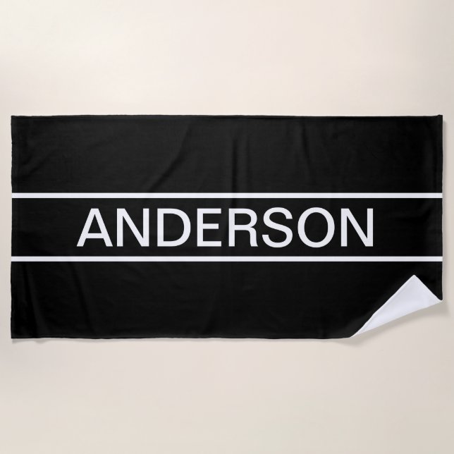 Serviette De Plage Texte personnalisable | Bold Modern Black & White (Devant)