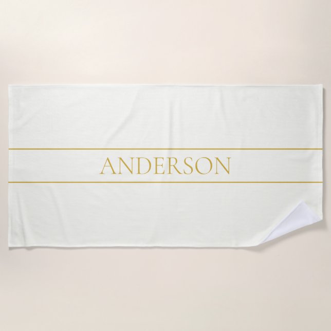 Serviette De Plage Texte personnalisable simple et élégant | Or blanc (Devant)