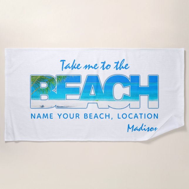 Serviette De Plage Texte personnalisé BEACH (Devant)