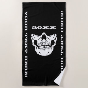 Serviette De Plage Texte personnalisé Masque demi-visage du crâne noi