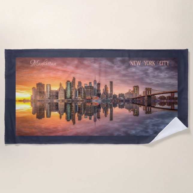 Serviette De Plage Texte personnalisé New York City Skyline (Devant)
