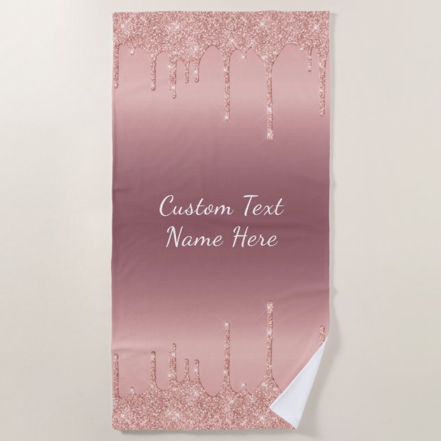 Serviette De Plage Texte personnalisé Rose Gold Parties scintillant B (Devant)
