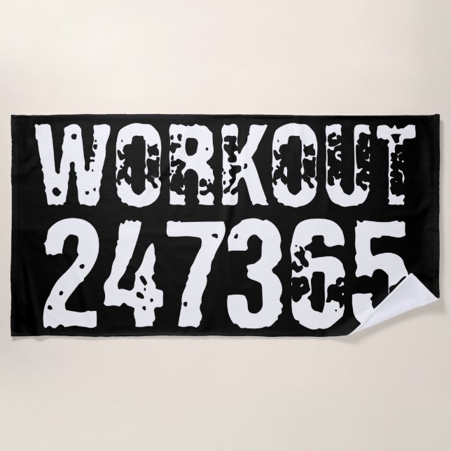 Serviette De Plage Texte usé et rayé Workout 247365 blanc (Devant)