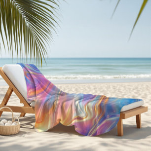 Serviette De Plage Texture de marbre tourbillonnant opale coloré