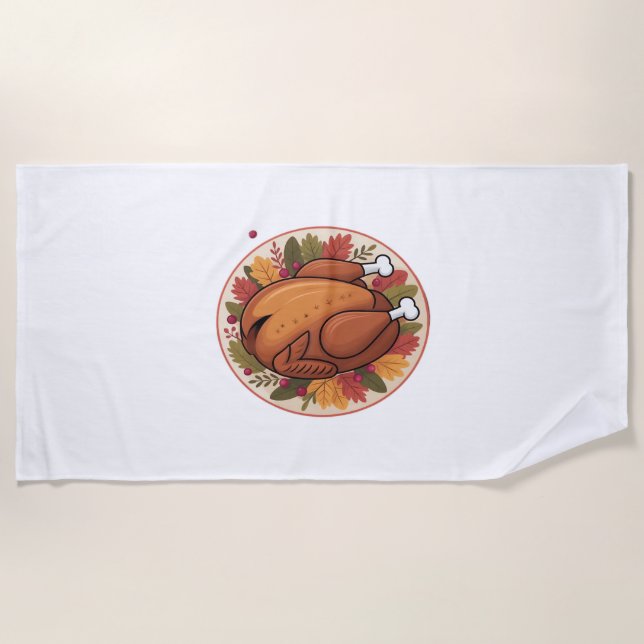 Serviette De Plage Thanksgiving Roast Turkey - Festive Holiday Feast (Devant)