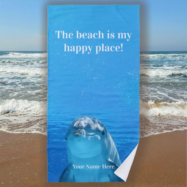 Serviette De Plage The Beach is my Happy Place Blue Dolphin Beach (The Beach is my Happy Place - Blue Ocean - Personalized - Dolphin)