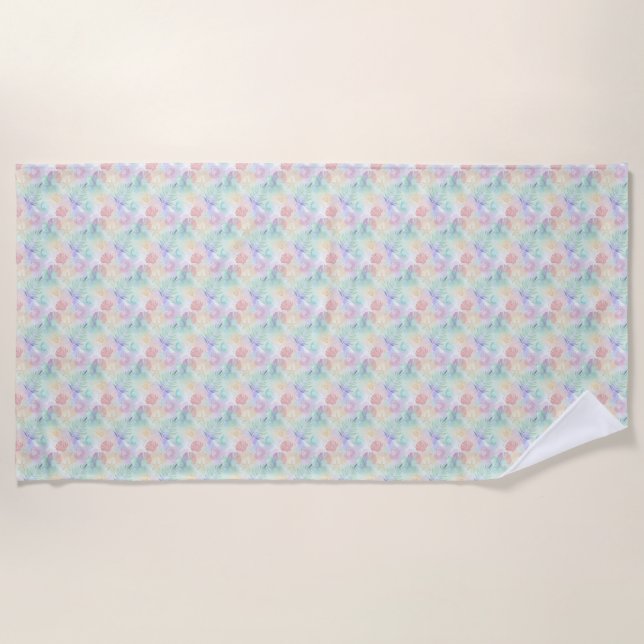 Serviette De Plage Thème coquillage pastel et océan  (Devant)