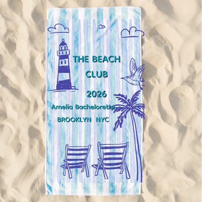 Serviette De Plage Thème de fête de bachelorette club de plage  (Créateur téléchargé)