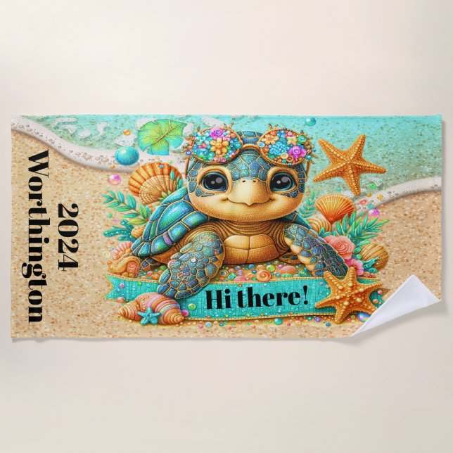 Serviette De Plage Thème de la tortue précieuse (Devant)