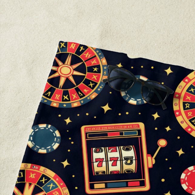 Serviette De Plage Thème de motif de casino sur fond noir (En situation)