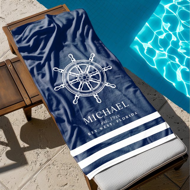 Serviette De Plage Thème roue de gouvernail nautique (Créateur téléchargé)