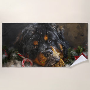 Serviette De Plage Tibétain Mastiff Chien Fête de Noël