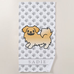 Serviette De Plage Tibétain Spaniel Fawn Chien de Dessin Animé Mignon
