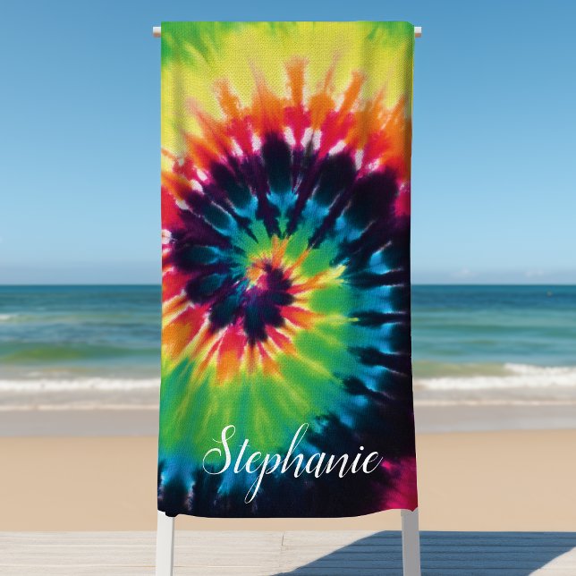 Serviette De Plage Tie Dye Swirl Rainbow Retro Été personnalisé (Créateur téléchargé)