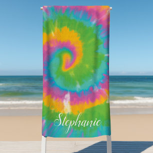 Serviette De Plage Tiedye Tourbillon Abstrait Rétro Été Personnalisé 