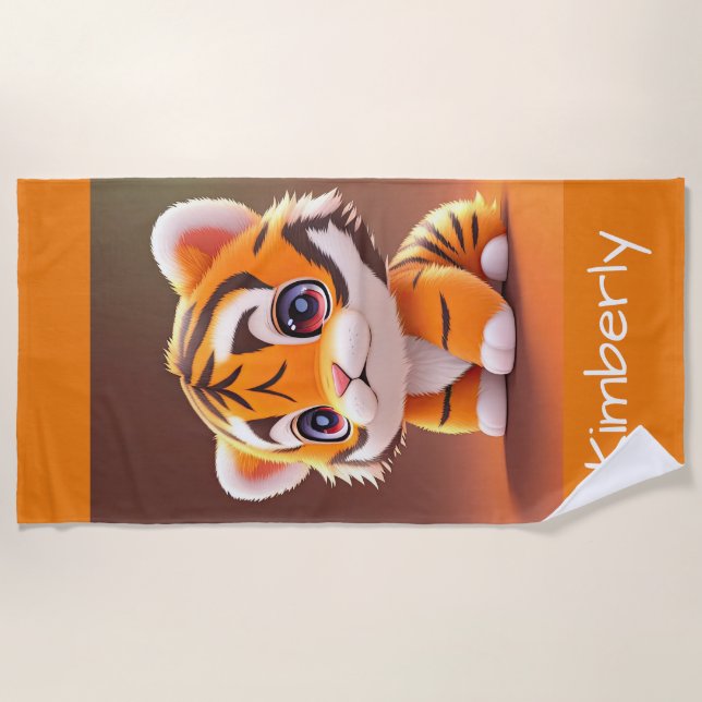 Serviette De Plage Tigre bébé adorable personnalisé (Devant)