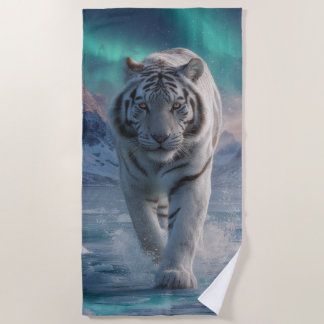 Serviette De Plage Tigre blanc aurore paysage glacé création faunique