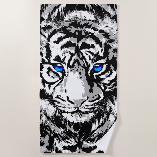 Serviette De Plage Tigre blanc de Sibérie - Yeux bleu tigre (Devant)