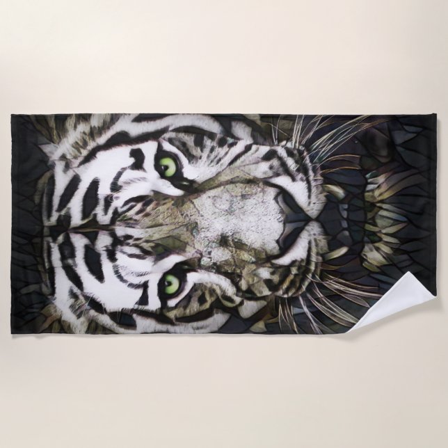 Serviette De Plage Tigre blanc en verre tendu (Devant)