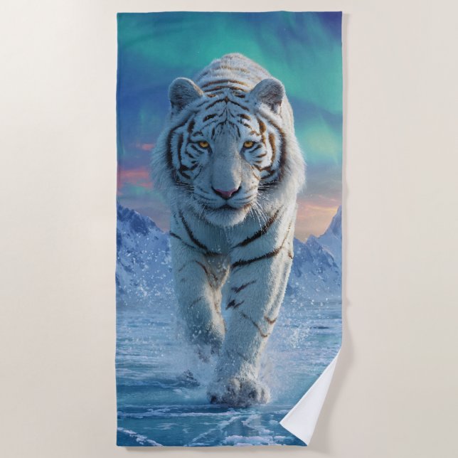 Serviette de plage Tigre Blanc – Puissance de la g (Devant)
