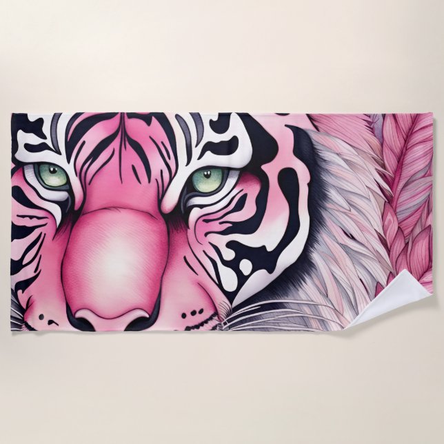 Serviette De Plage Tigre rose, visage de tigre (Devant)