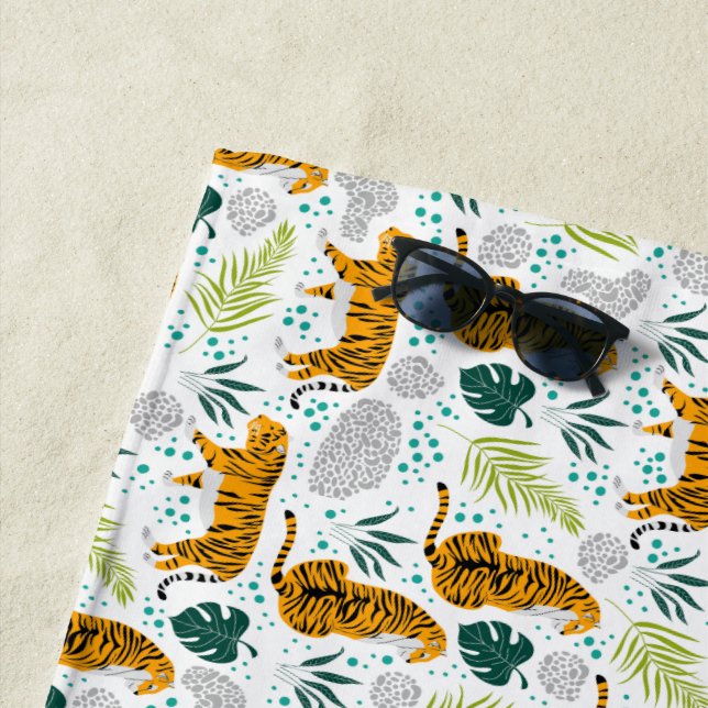 Serviette De Plage Tigres et Feuilles tropicaux Motifs (En situation)