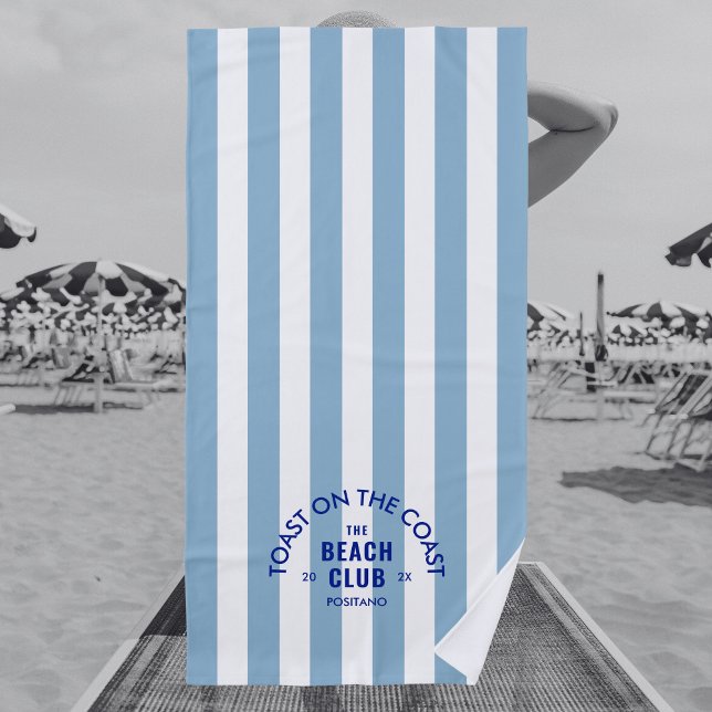 Serviette De Plage Toast Sur La Côte Le Beach Club Blue Stripe (Créateur téléchargé)
