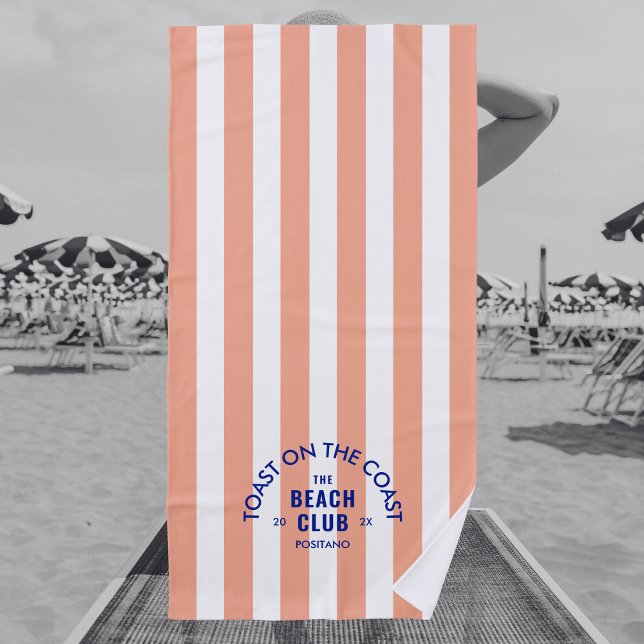 Serviette De Plage Toast Sur La Côte Le Beach Club Pink Stripe (Créateur téléchargé)