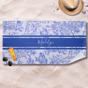 Serviette De Plage Toile Française Bleue Nom Personnalisé