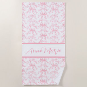 Serviette De Plage Toile rose et blanc Coquette Bow Wedding Party