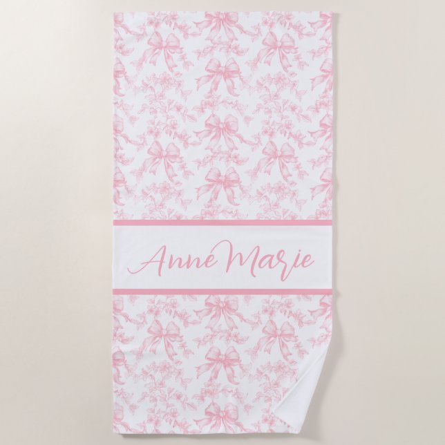 Serviette De Plage Toile rose et blanc Coquette Bow Wedding Party (Devant)