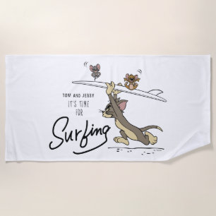 Serviette De Plage Tom & Jerry "Il est temps de surfer"