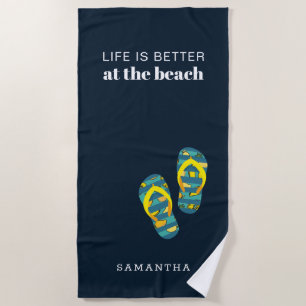 Serviette De Plage Tongs de vacances de plage tropicale personnalisés