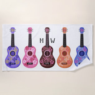 Serviette De Plage Torchon de plage monogramme personnalisé Ukuleles