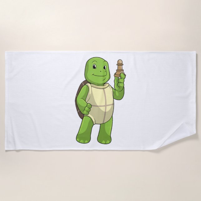 Serviette De Plage Tortue Aux Échecs Avec Pièce D'Échecs Pawn (Devant)