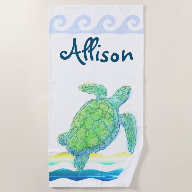 Serviette De Plage Tortue bleue et verte (Devant)