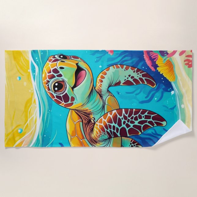 Serviette de plage Tortue Bohème Australienne | En (Devant)