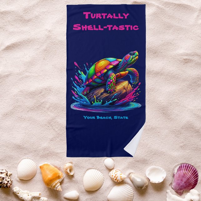 Serviette De Plage Tortue colorée (Soak up the sun in bold, vibrant style with our Colorful Turtle Splash Beach Towel)