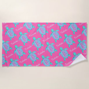Serviette De Plage Tortue lunaire nom d'aquarelle de coeur de tortue