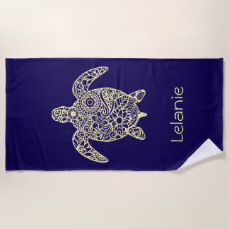 Serviette De Plage Tortue Mandala Bleu Royal