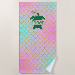 Serviette De Plage Tortue marine de sirène personnalisée