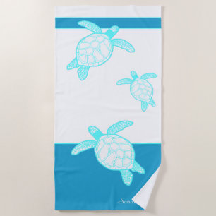 Serviette De Plage Tortue marine marine Personnalisée Bleu Turquoise