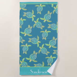 Serviette De Plage Tortue marine marine personnalisée Turquoise bleu