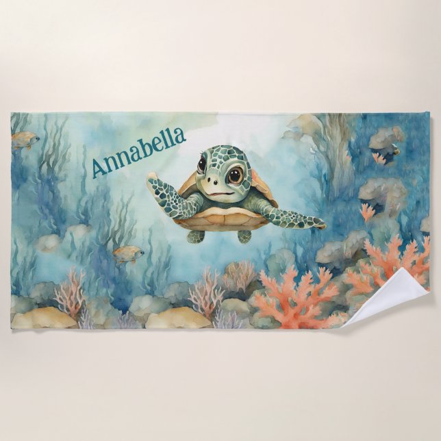 Serviette De Plage Tortue mignonne personnalisée (Devant)