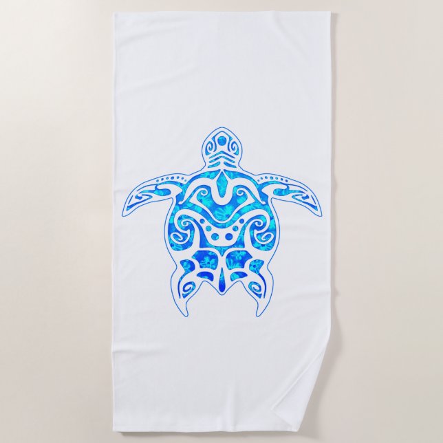 Serviette De Plage Tortue tribale bleue Cool (Devant)